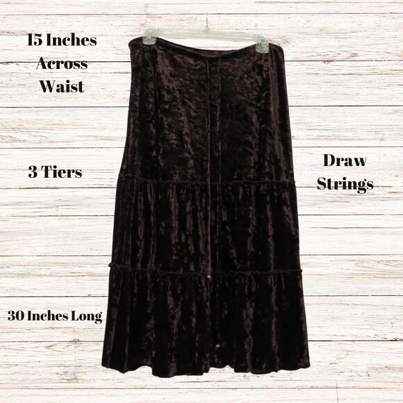 Dress Barn Skirt Sz M Mid Calf Brown Tiered Mock Velvet  Skirt Women - Picture 2 of 8